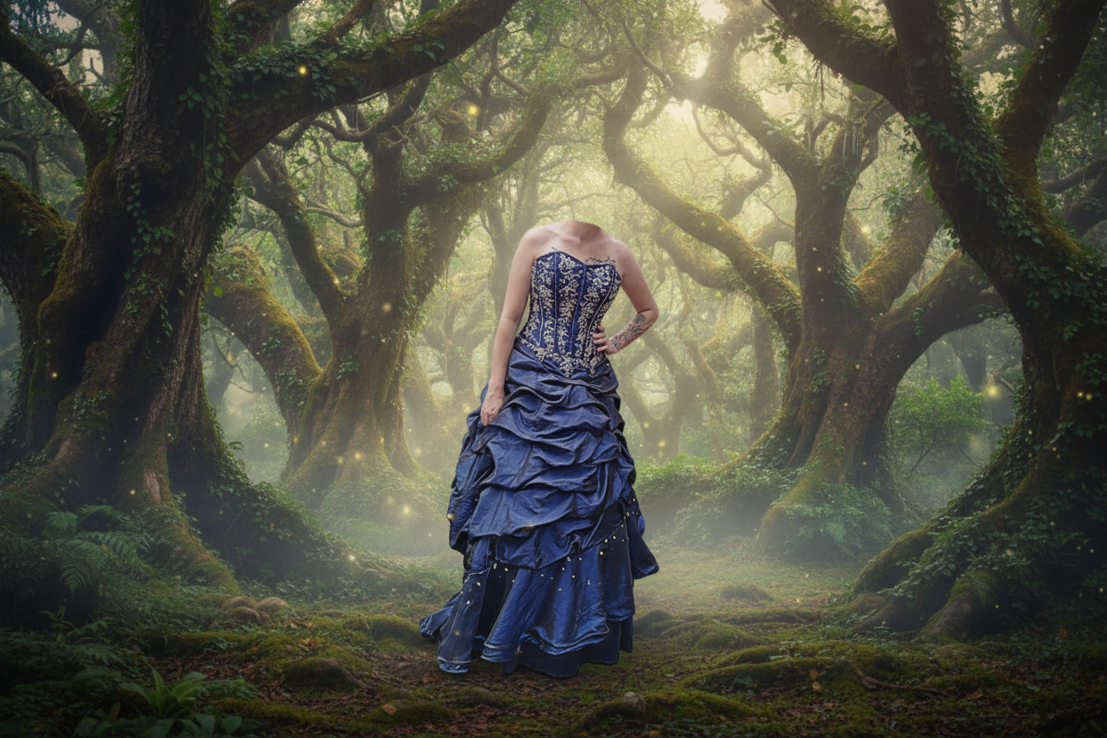 Navy Gown with Beaded Corset