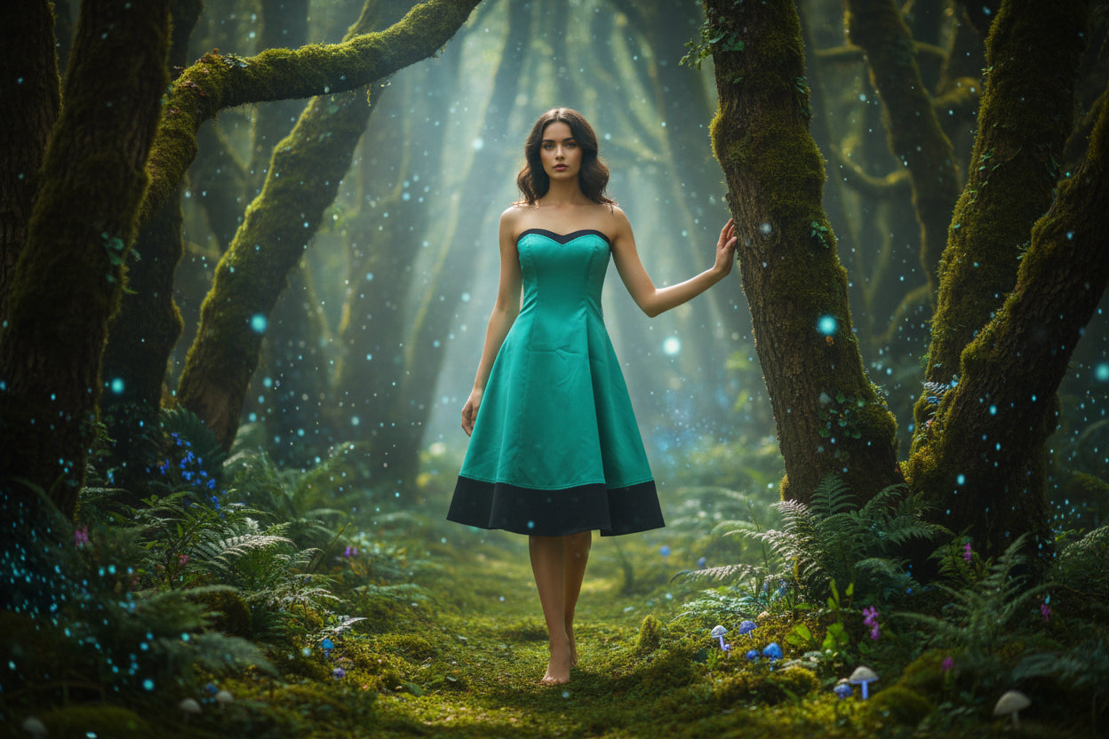 Metalic Green Dress with Black Detail