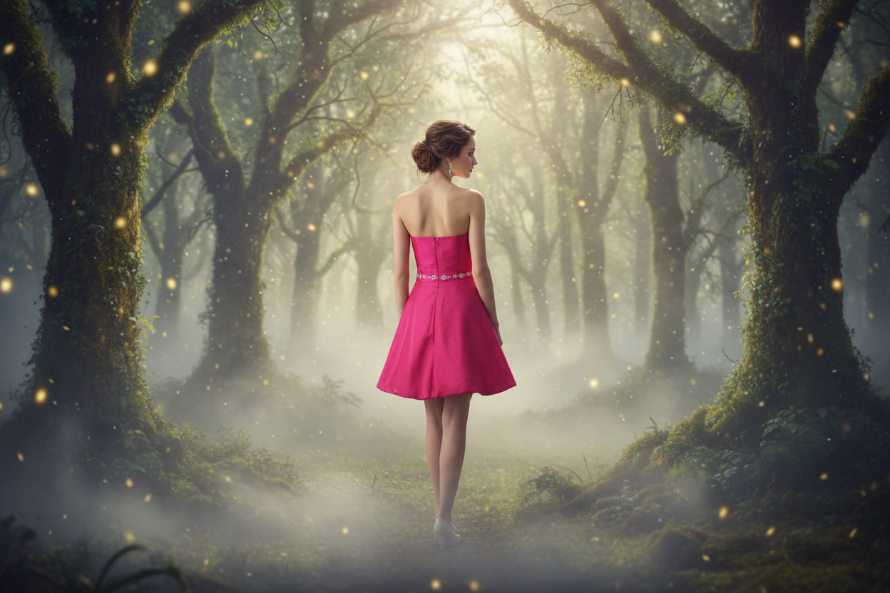 Pink Cocktail Dress with Sparkle Waist Detail