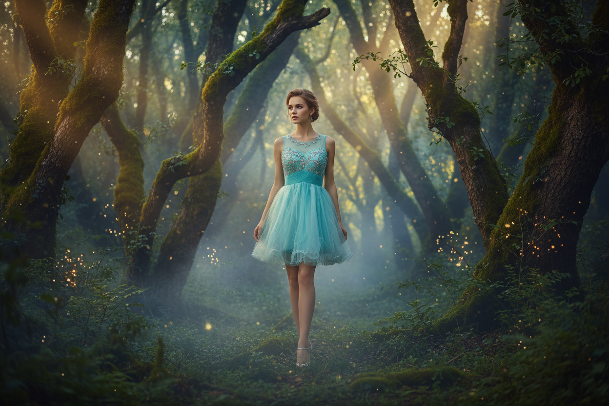 Turquoise Knee Length Dress with Crystals and Open Back